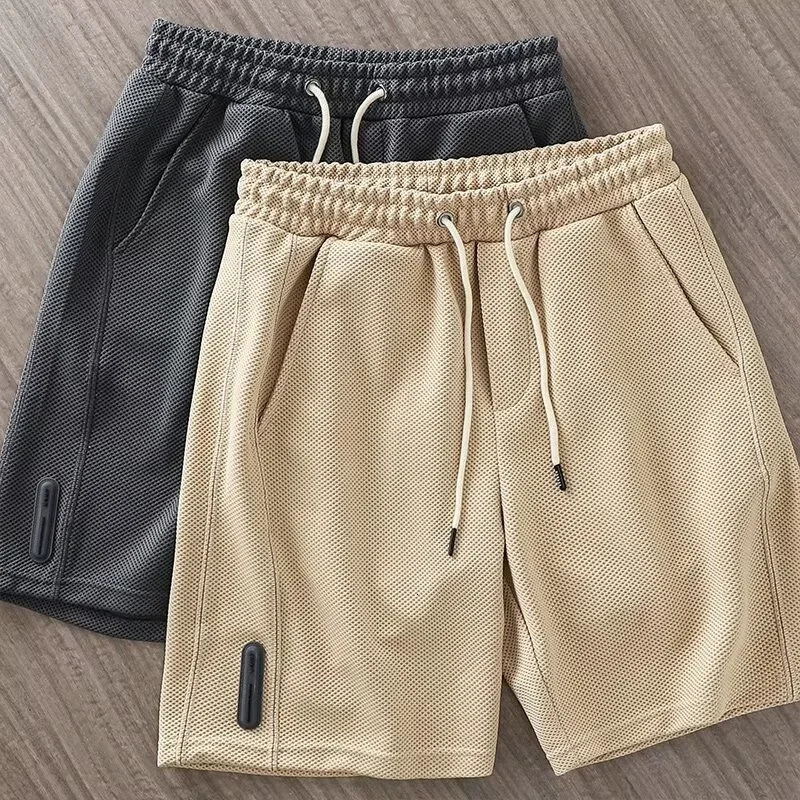 Summer Mens Waffle Y2K Shorts Korean Fashion Drawstring Baggy Short Pants Fitness Breathable Streetwear Gym Bermuda 260306