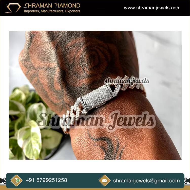 Factory Direct Hot Sale 10mm Iced VVS Moissanite Diamond Two-Tone Plated 925 Silver Hip Hop Style Bling Bust Cuban Link Bracelet