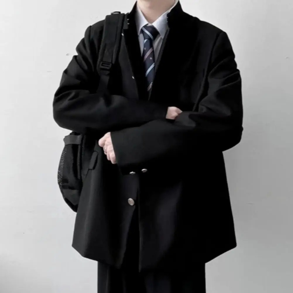 Men Suit Coat Japanese Style School Uniform Stand-up Collar Single-Breasted Formal Jacket With Flap Pockets Chinese Tunic Suit 260306