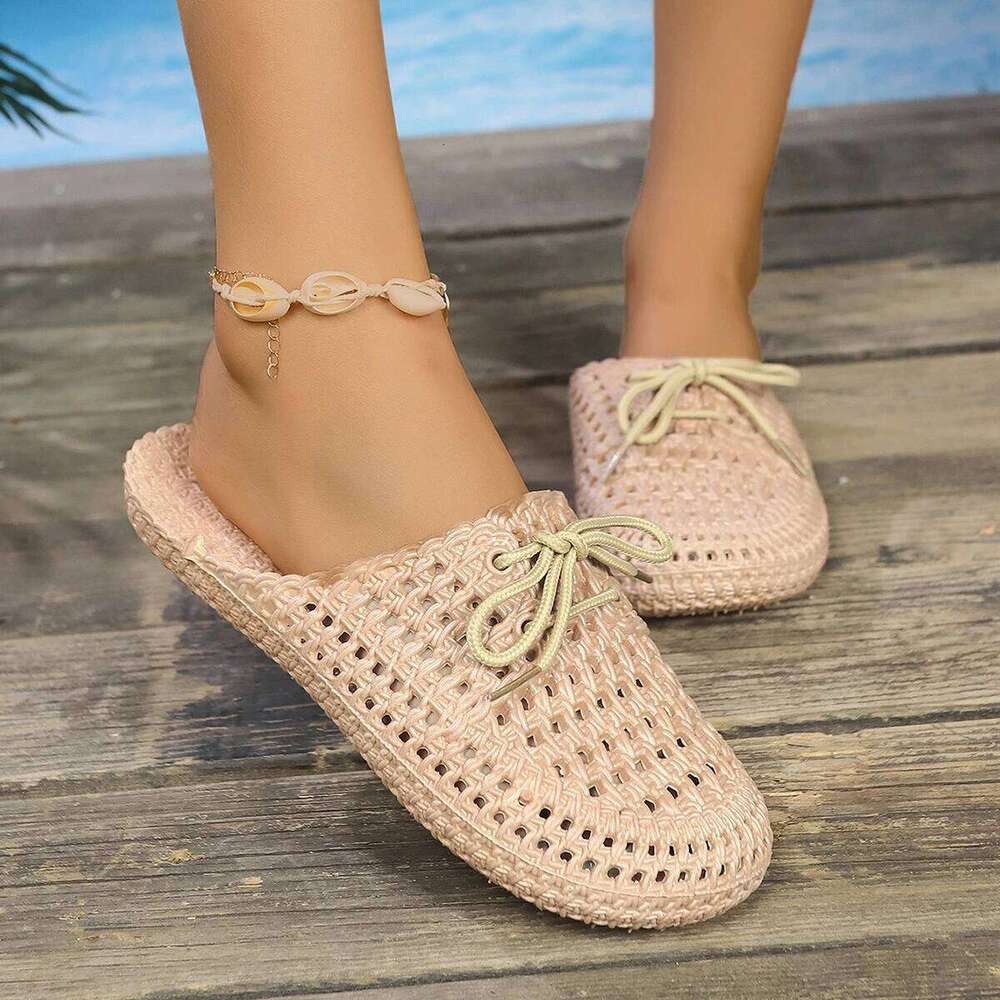 2025 Summer Fashion Women's Solid Color Features Trend Anti-slip Wear-Resistant Soled Flat Breathable Soft Ladies Sandals