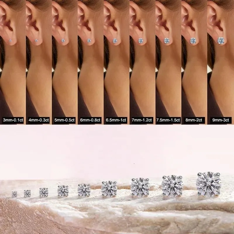 Stud Earrings 0.1-2ct D Color Moissanite VVS1 Clarity Round Diamond White Gold S Sterling Sier Screw Back for Women