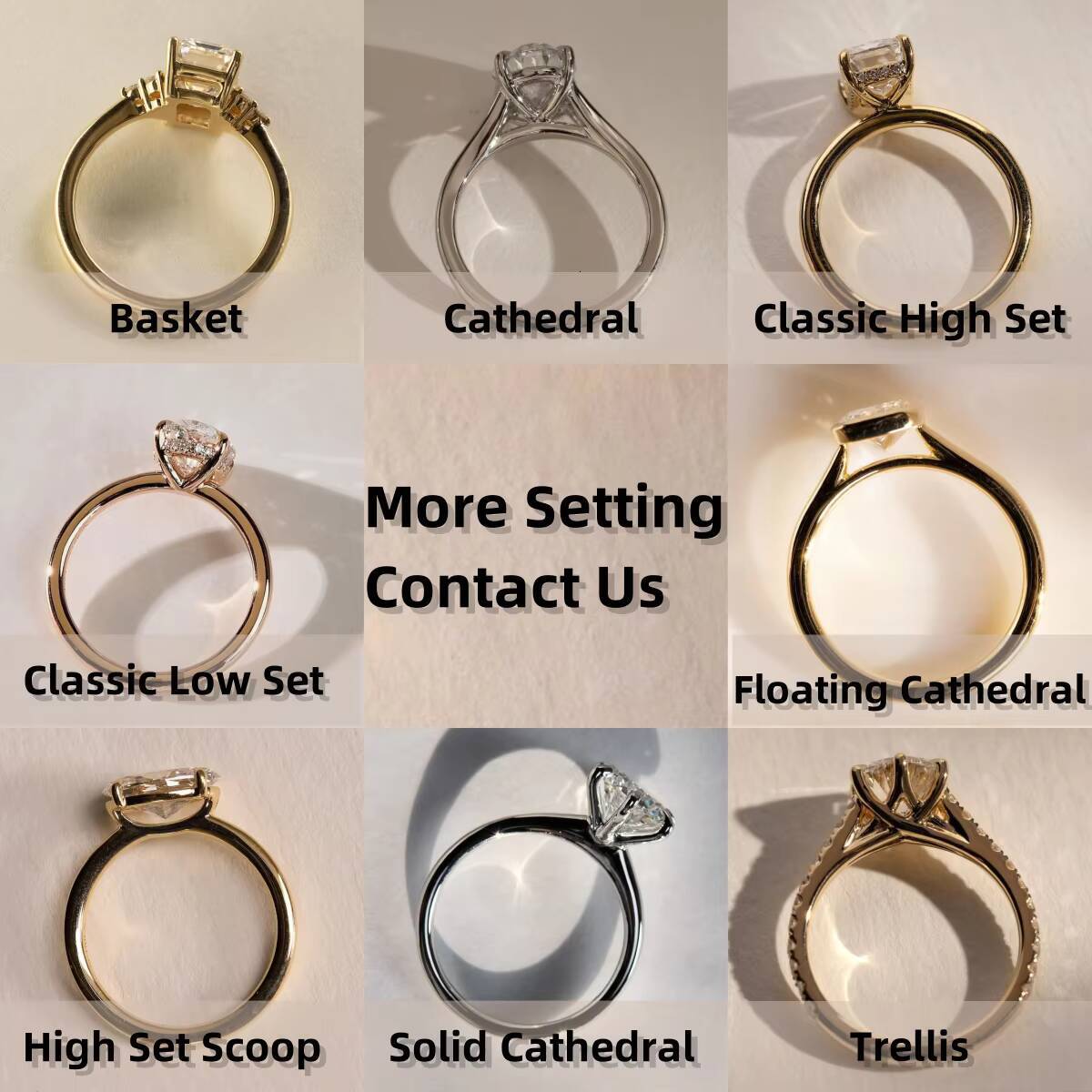 Certificate 10k 14k 18k Solid in Real Gold Moissanite Diamond Three Stone Wedding Engagement Ring Set for Women Jewelry AU750