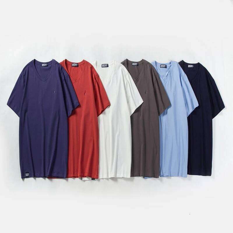 Men T-shirt Solid Color V-neck Men's Short Sleeve T Shirt Casual Cotton Slim Basic Tops Lycra Fabric 26H0306