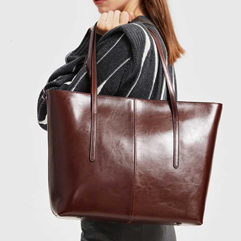 Burminsa Cowhide Genuine Leather Large Tote Bags For Women 2026 Designer Commuter Shoulder Bags Shopper Ladies Handbags H260306