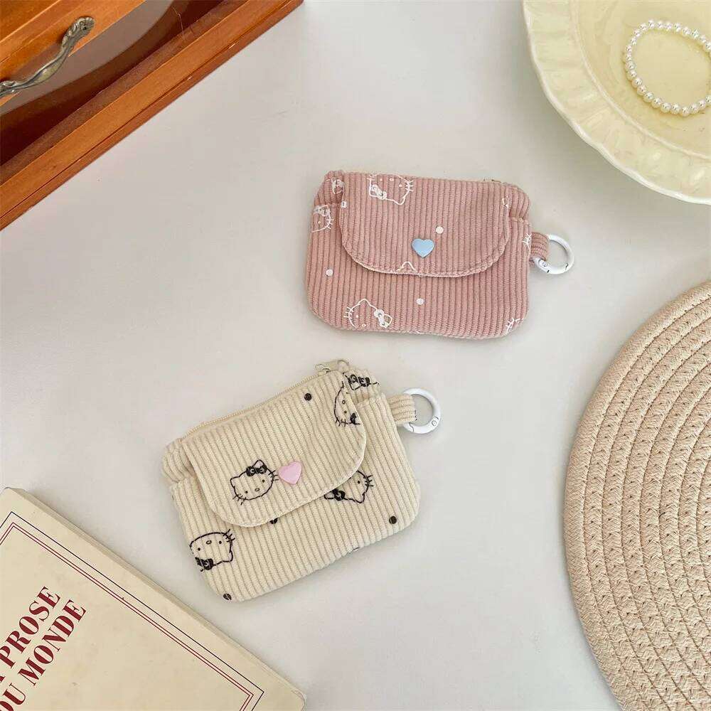 Corduroy Printed Hasp Coin with Key Ring Kids Cute Purse Women's Wallet Zipper Credit Card Holder ID Bag C260304