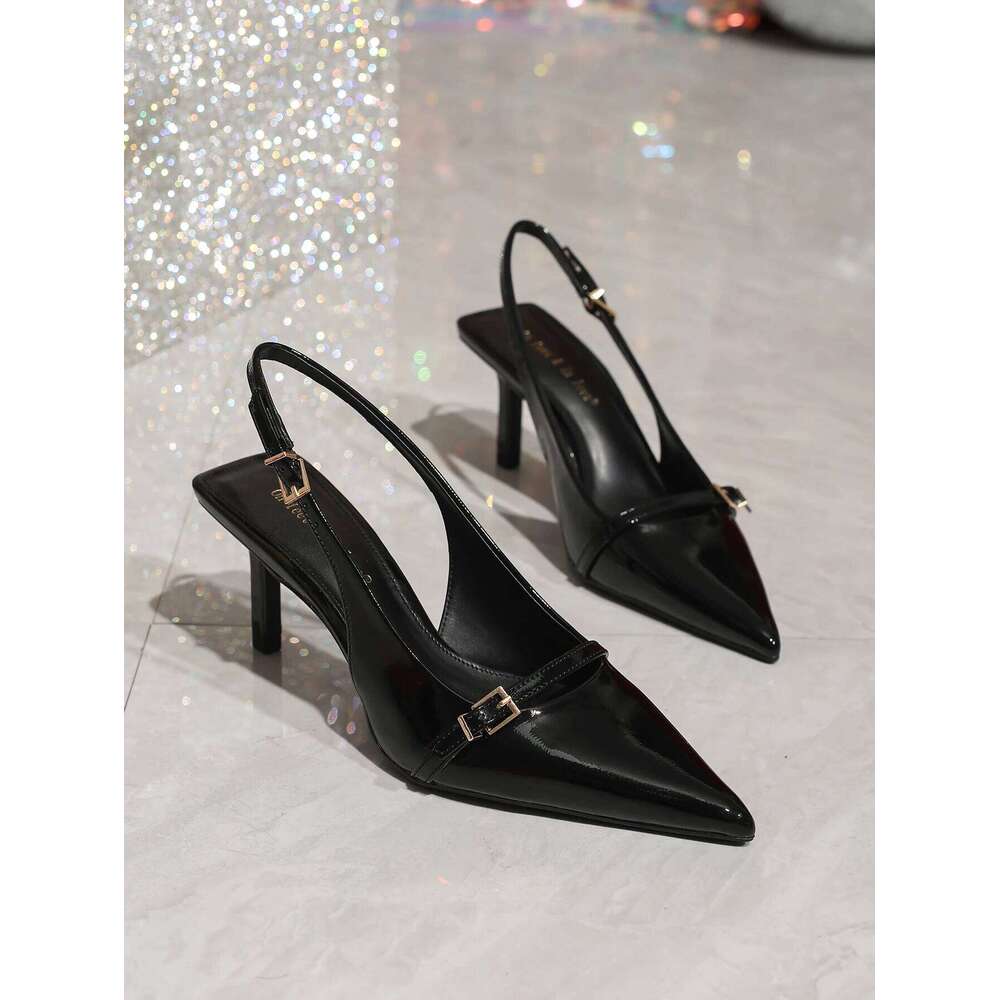 Women's Fashion Patent Leather Pointed-Toe Low-Cut High Heel