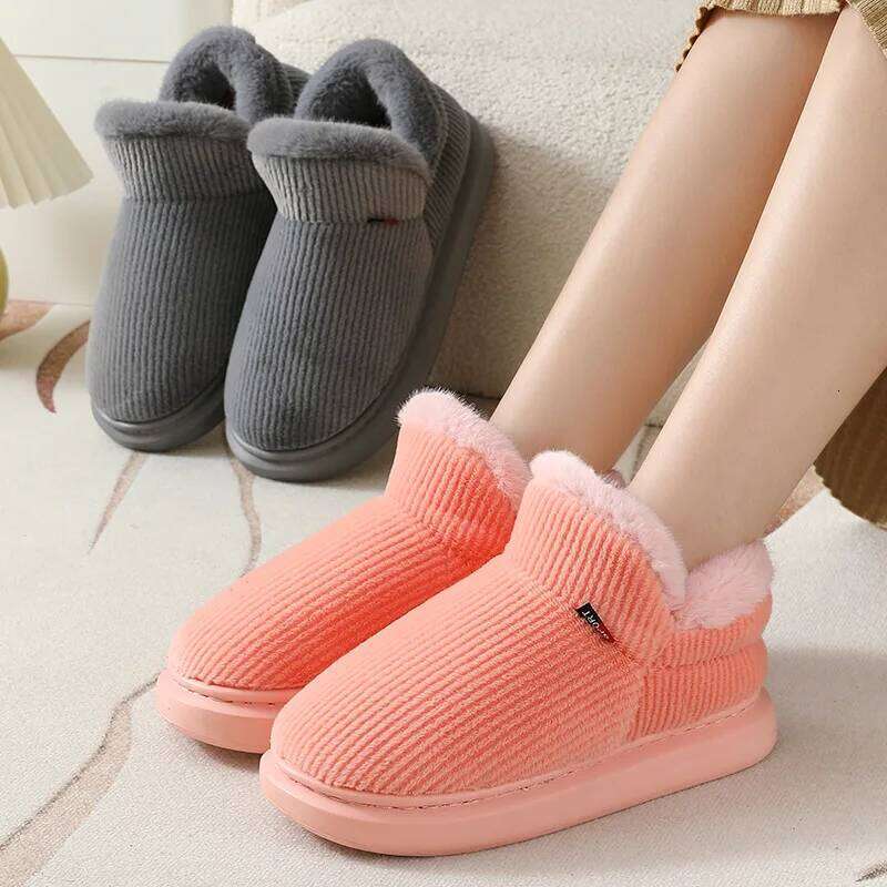 Litfun Winter Fluffy Cotton Shoes Corduroy Platform Snow Comfy Furry Soft Slippers Non-slip Plush Lining Cozy Ankle Boots