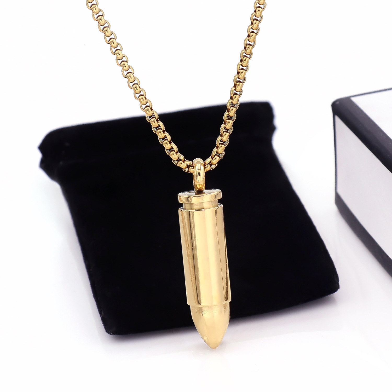 necklace American titanium bullet head necklace for men and women, hip-hop punk style cylindrical pendant necklace, stainless steel jewelry necklace