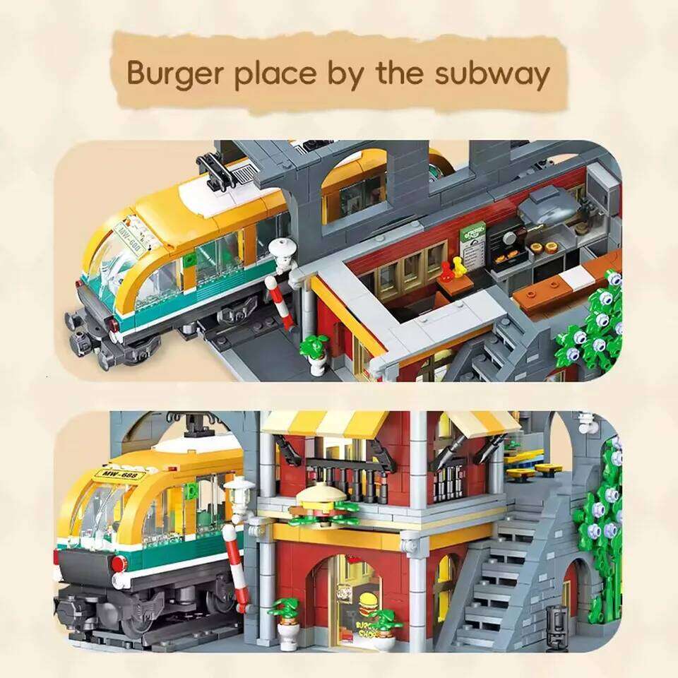 3289PCS Burger Shop Building Blocks House Model With Light City View Street Scence Subway Bricks Toys Kids Girls Adult Gifts Z260305