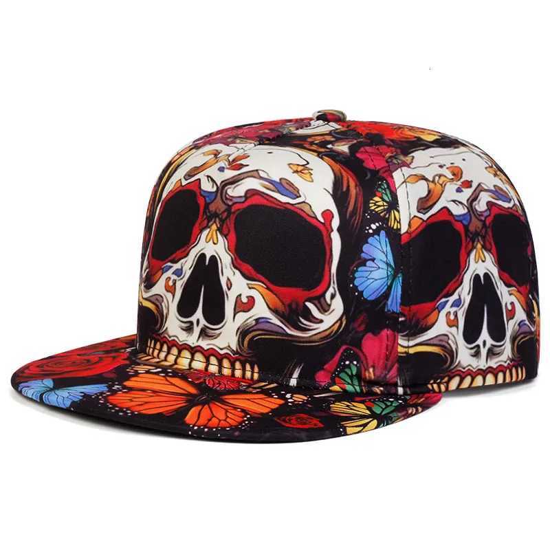 2025 Fashion New Flat brimmed Hat Printed Skeleton Street Skateboarding Hip Hop Hat Outdoor Leisure Sunshade Baseball Hat Unisex S260306