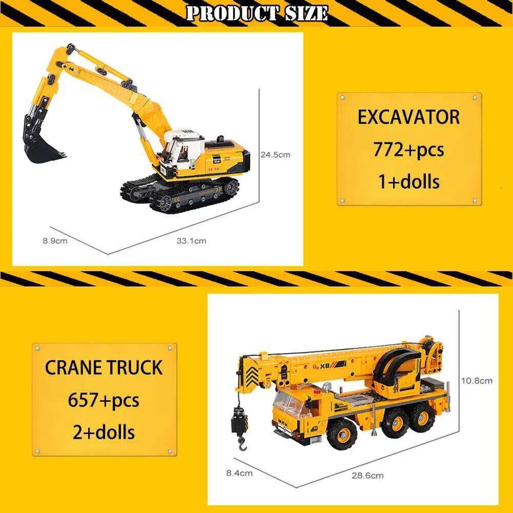 Engineering Trucks Building Blocks Vehicles Excavator Bulldozer Crane Car Bricks City Construction Boys Toys for Childrens Gifts Z260306