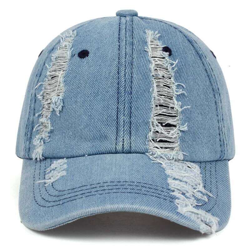 Holed Baseball Vintage Washed Distressed Cap Fashion Sports Denim Hats Plain women Men Dad Caps Y260304