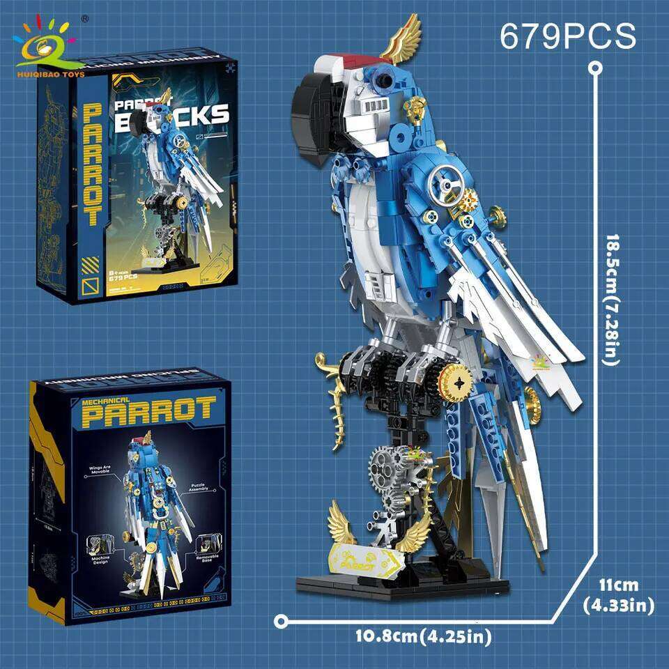 HUIQIBAO 679PCS MOC Mechanical Parrot Model Mini Building Block Animal Birds Series Technical Brick Children Toy Desk Decoration Z260306