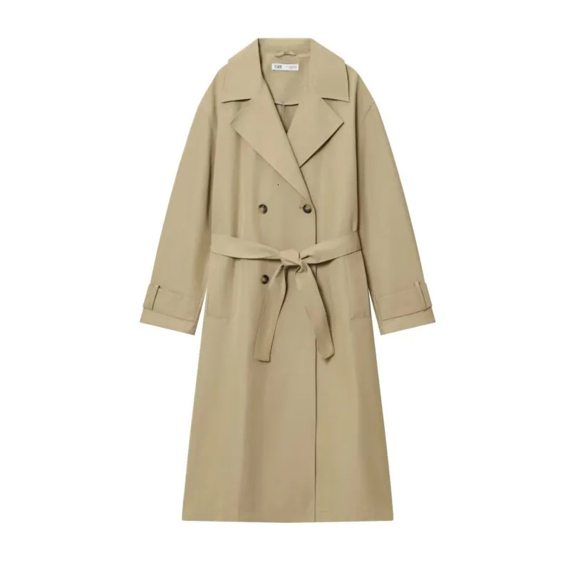 Womne Long Trench Coat With Belt Double Breasted Sleeve Lapel Collar Womens Windbreaker Female Outerwears 260228
