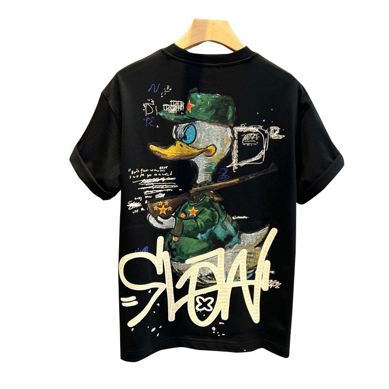 New style Men's cartoon printed short-sleeve T-shirt summer fashion trend versatile casual American trendy brand crew neck base shirt