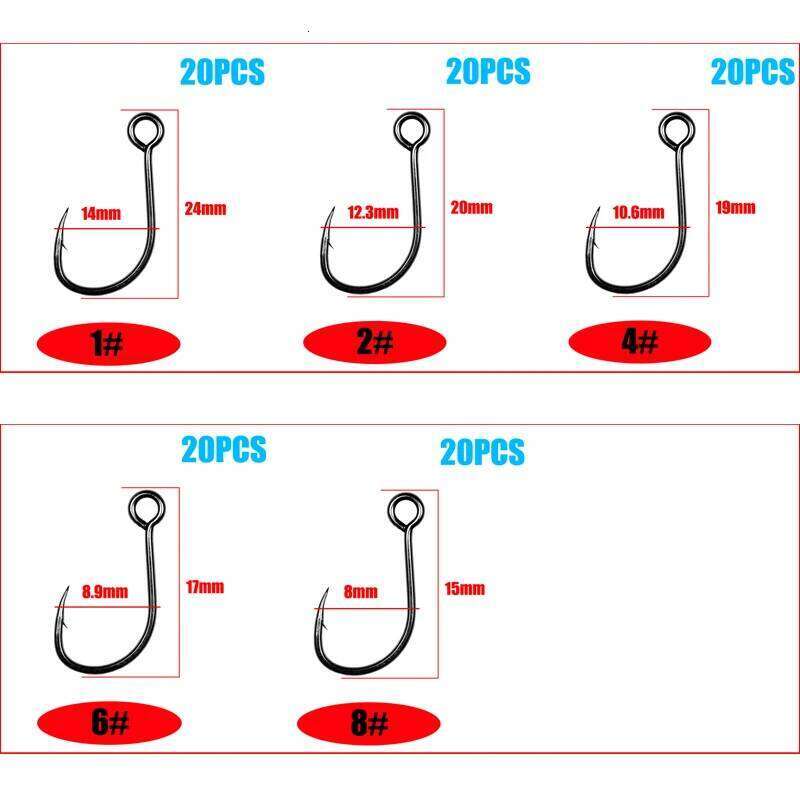20Pcs Hook Fishing Ring Carbon Steel Single Tackle Box Worm Spoon Jig Hooks With Big Eyes Fishhook Y260305