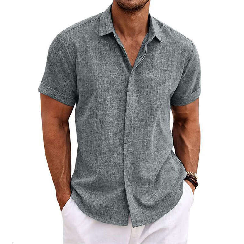 T-Shirt Loose Sweatshirt Solid Color Cotton Linen Men Beach Plus Size Men's Short Sleeve Shirt