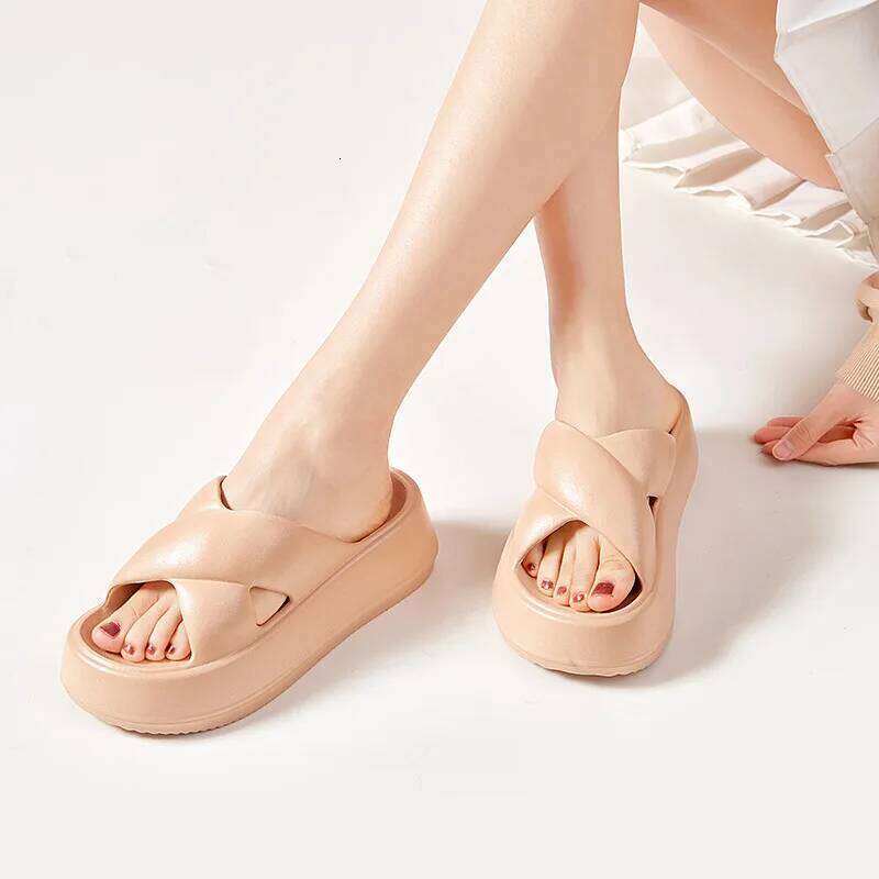 Litfun Women Soft Sole Slides Home Slippers Thick Bottom EVA Shoes Female Non-Slip Cross Sandals Outdoor Beach Flip Flop