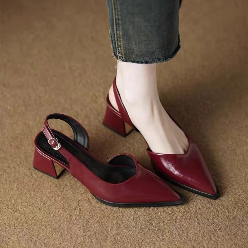 High Heels Sandals Woman Pointed Toe Heeled Shoes Shallow Summer Trend Loafers Slingback Shoes Elegant Dress Pumps Mujer 260303