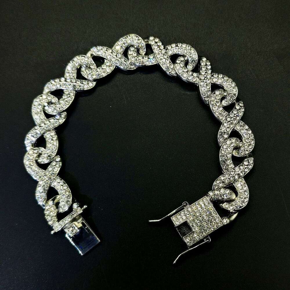Cross-border European and American 8-shaped with full diamond accents, high-quality alloy necklace, men's hip-hop cool Cuban chain manufacturer