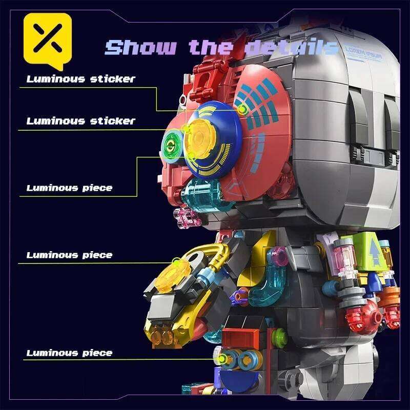 TOYLINX 1377pcs Cyberpunk Mechanical Rabbit Building Blocks LED Light Up Brick Collectible Adult Puzzle DIY Toy Desktop Ornament Z260305