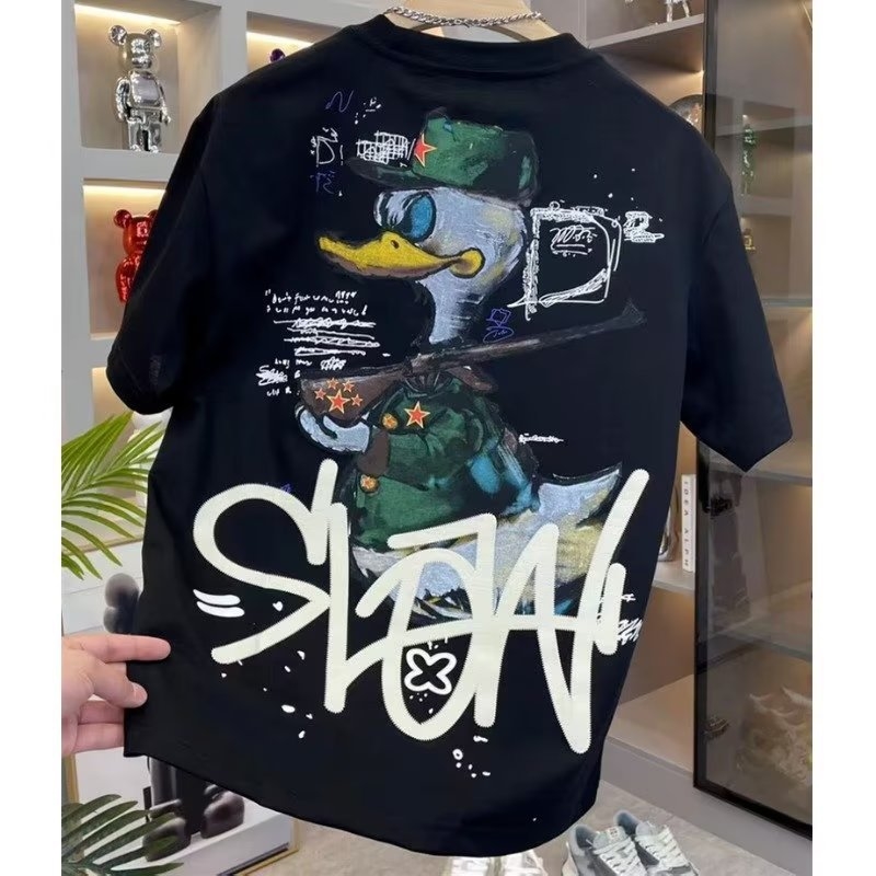 New style Men's cartoon printed short-sleeve T-shirt summer fashion trend versatile casual American trendy brand crew neck base shirt