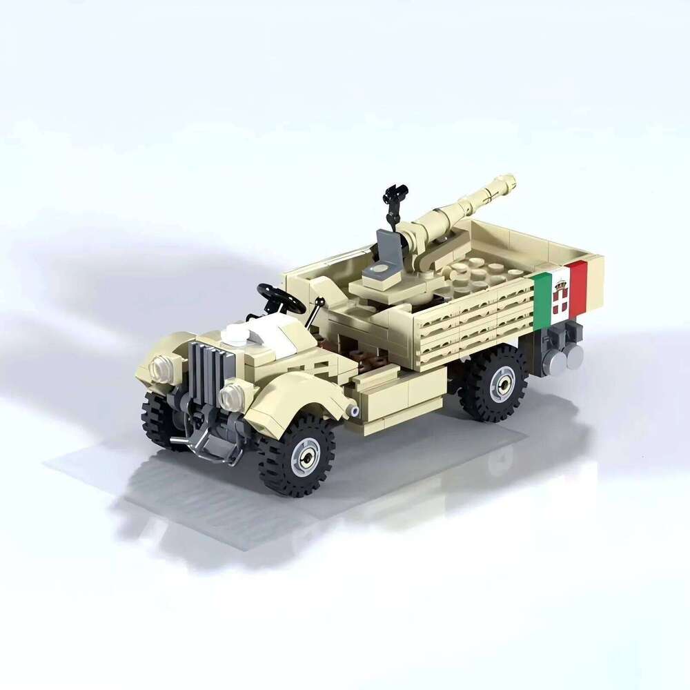 Military War Series MOC Building Blocks Toy Italian Off road Command Vehicle Automatic Cannon Truck M11-39 Medium Tank Model Z260306