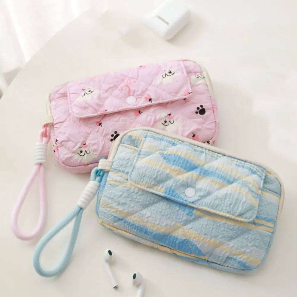 Cute Cartoon Printing Coin Purse Flip Large Capacity Headphone Bag with Lanyard Card Bags C260304