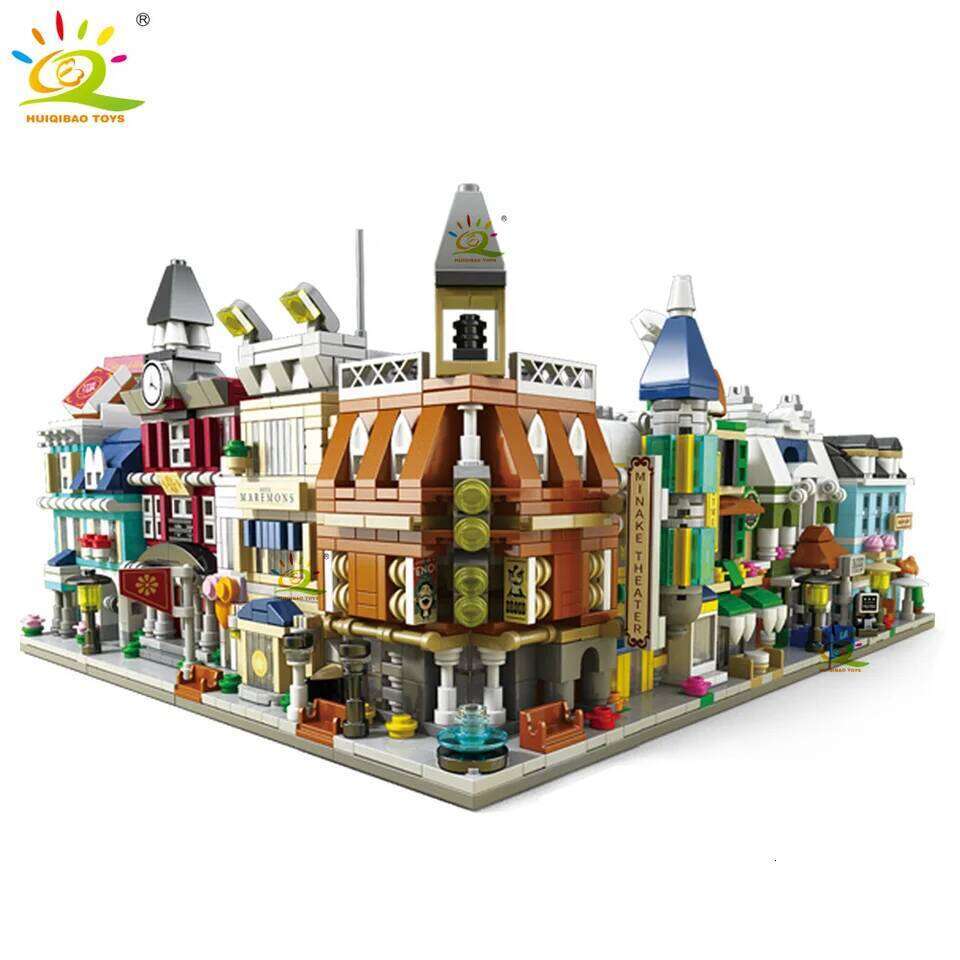 HUIQIBAO Moc Architecture Street View Building Blocks coffee Store Restaurant Room Children City Construction Brick Toy Set Gift Z260306