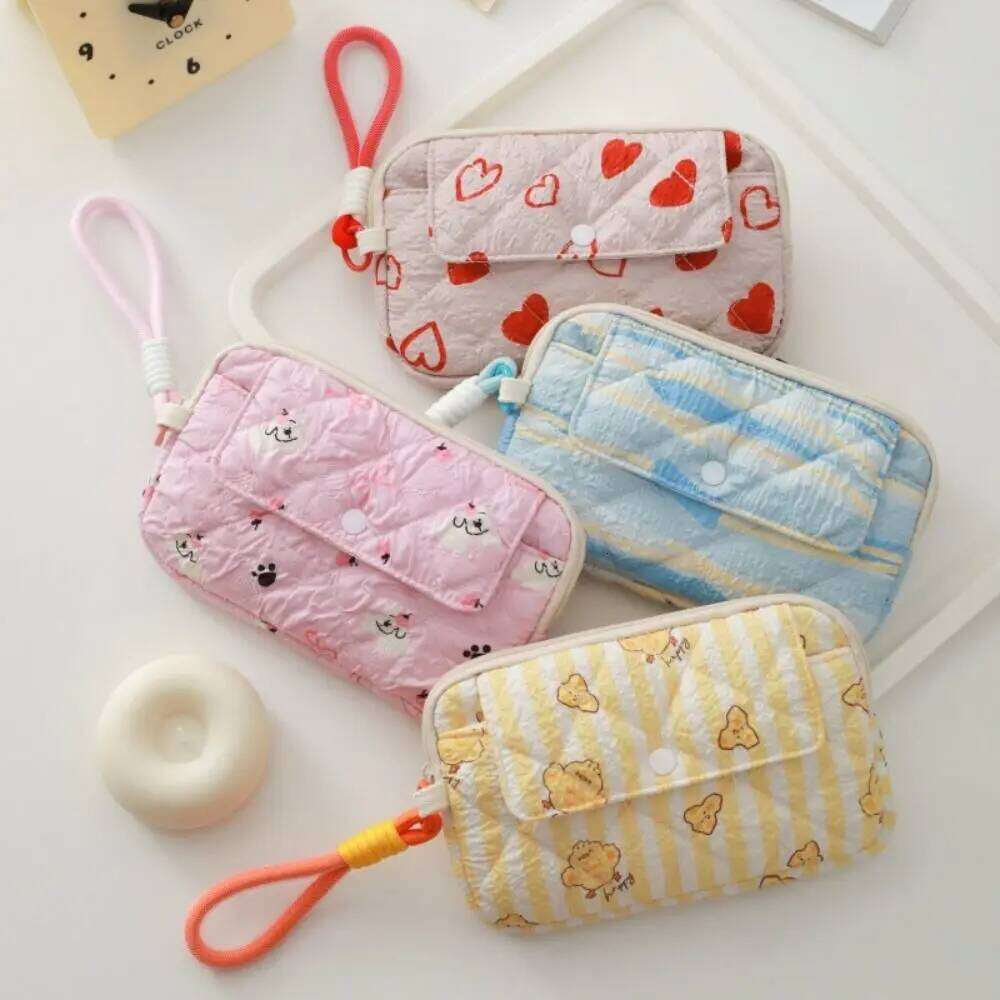 Cute Cartoon Printing Coin Purse Flip Large Capacity Headphone Bag with Lanyard Card Bags C260304
