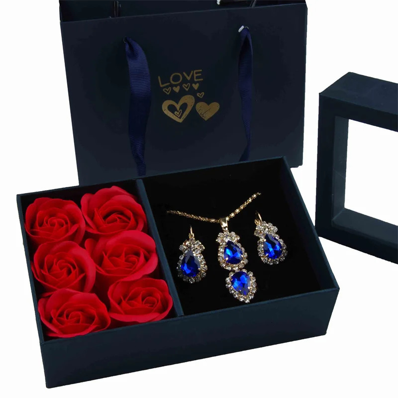 Necklace Earrings Jewelry Suit Four Leaf Clover Jewlery For Party Wedding Eternal Life Flower Gift Box 260304