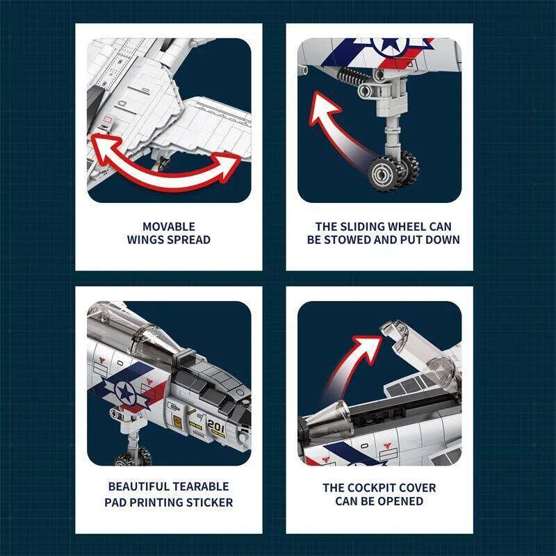 1443PCS Military Tomcat F14 Aircraft Building Blocks MOC Carrier-Base Fighter Model Bricks Set Holiday Gifts Kids Toys Z260305