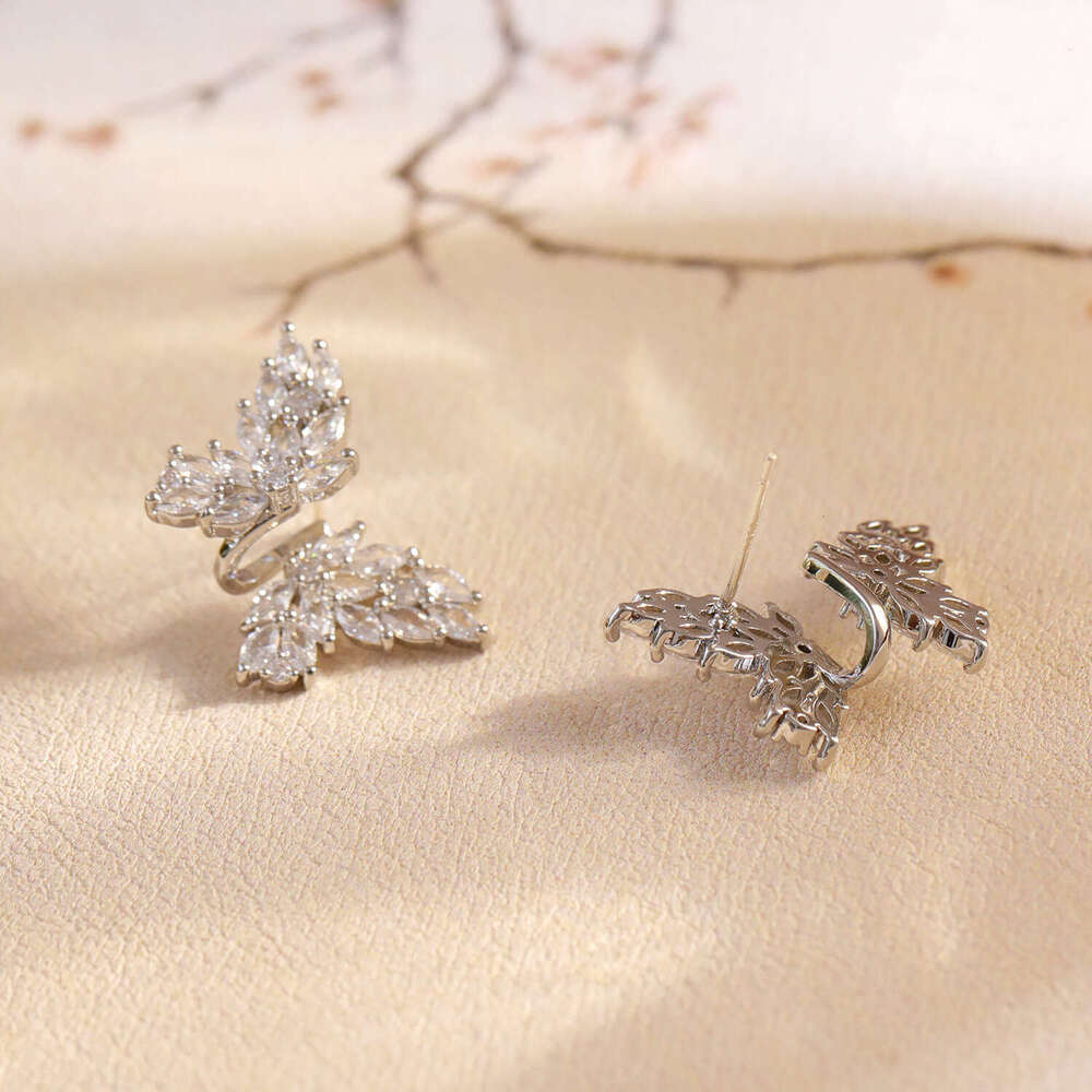 Micro Pave Zircon Earrings S925 Silver Light Luxury Style Elegant Fashion Luxurious High-end Niche Butterfly Earrings