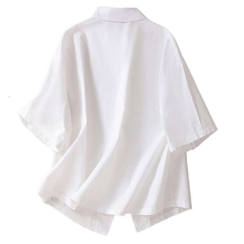 Retro Slanted Placket Buckle Loose Long Sleeve Pure Cotton Slit DesignChinese Cross-Button Shirt Summer Turn-down Collar Casual Loose Irregular Women 