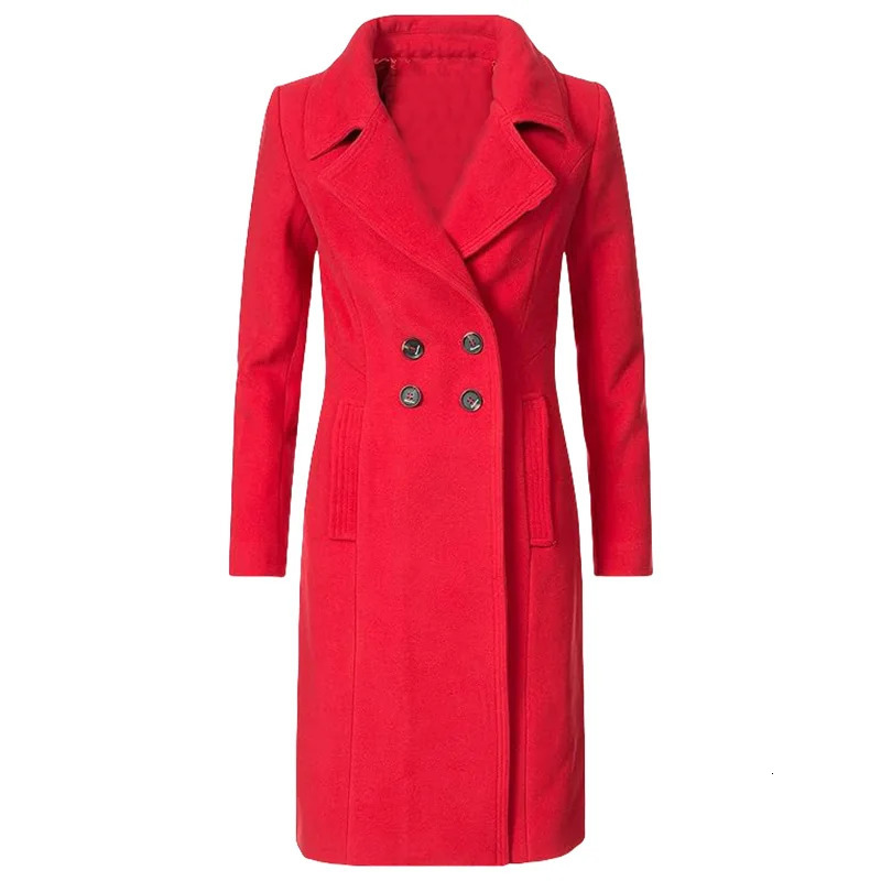 Womens Trench Double Breasted Woolen Lined Warm Jacket Lapel Slim Elegant Coat Large Size Streetwear Outerwear Clothing 260228