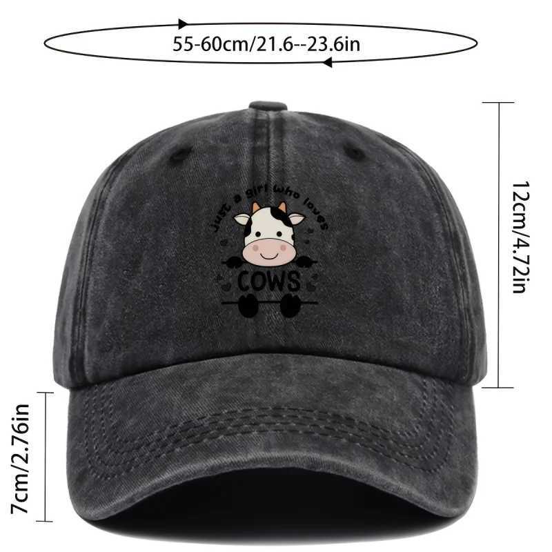 Cute Cartoon Cow Print Washed Vintage Soft Top Sunshade Baseball Cap Unisex Versatile Baseball Cap S260306