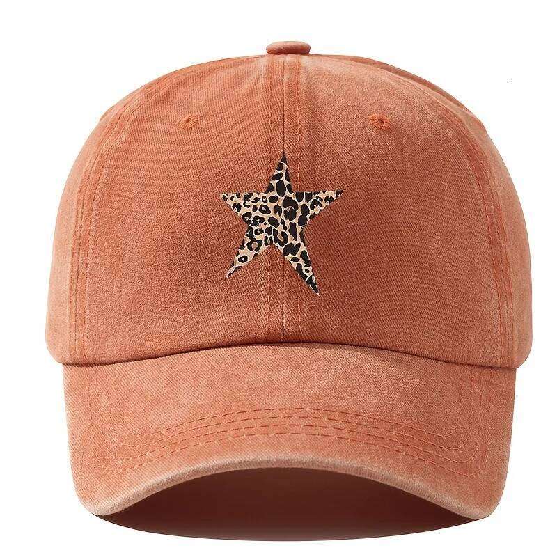 Retro imitation baseball cap with leopard print star design for leisure outdoor travel, fishing, and hiking Y260304