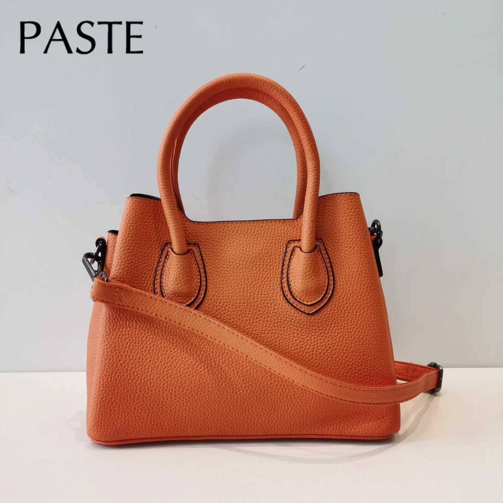New Fashion Full Grain Cowhide Leather Womens Tote Bag Orange Roomy Deisgn Ladies Handbag Large Shoulder Bag Dropship H260306