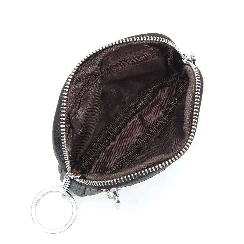 Women Genuine Leather Keychain Coin Purse Zipper Wallet Small Mini Pocket Color Contrasting Lipstick Storage Change Pouch C260304