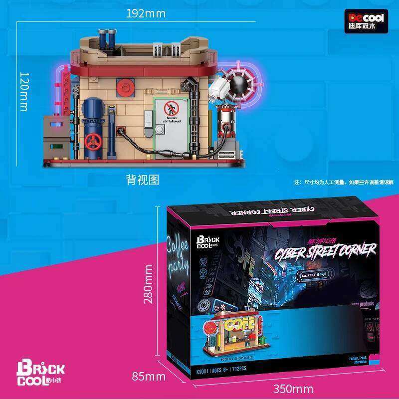 DECOOL Cyberpunk Street View Building Blocks Coffee Shop Sushi Restaurant With Led Strip Bricks Toys For Boys Birthday Gifts Z260306