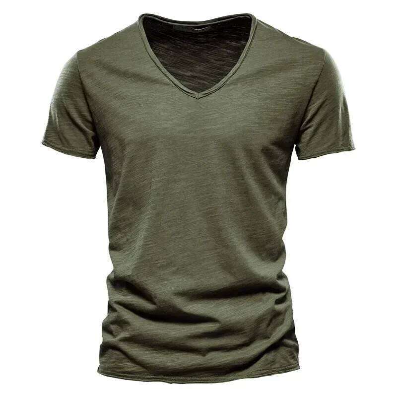 New Cotton T Shirt Tops V Neck Thin Short Sleeve Tees Men's Fashion Fitness Hot T-shirt For Men Size S-5XL 26H0306