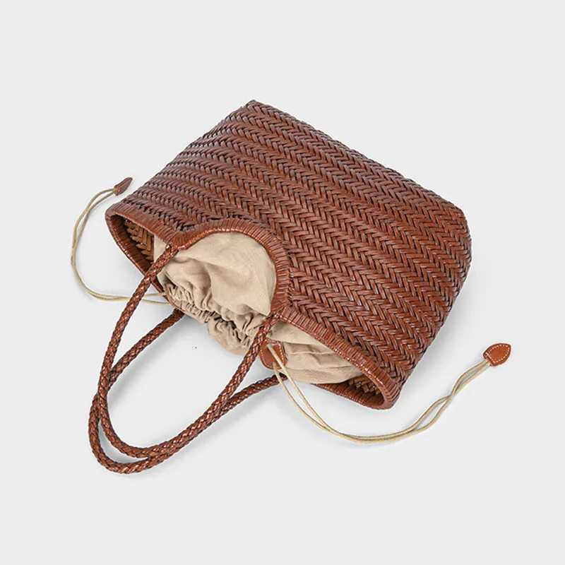 Handbags Womens Genuine Leather Shoulder Bag Weaving Casual Shopping Bag Vintage Big Tote Purse Cowhide Cross Hand Bags Lady H260306
