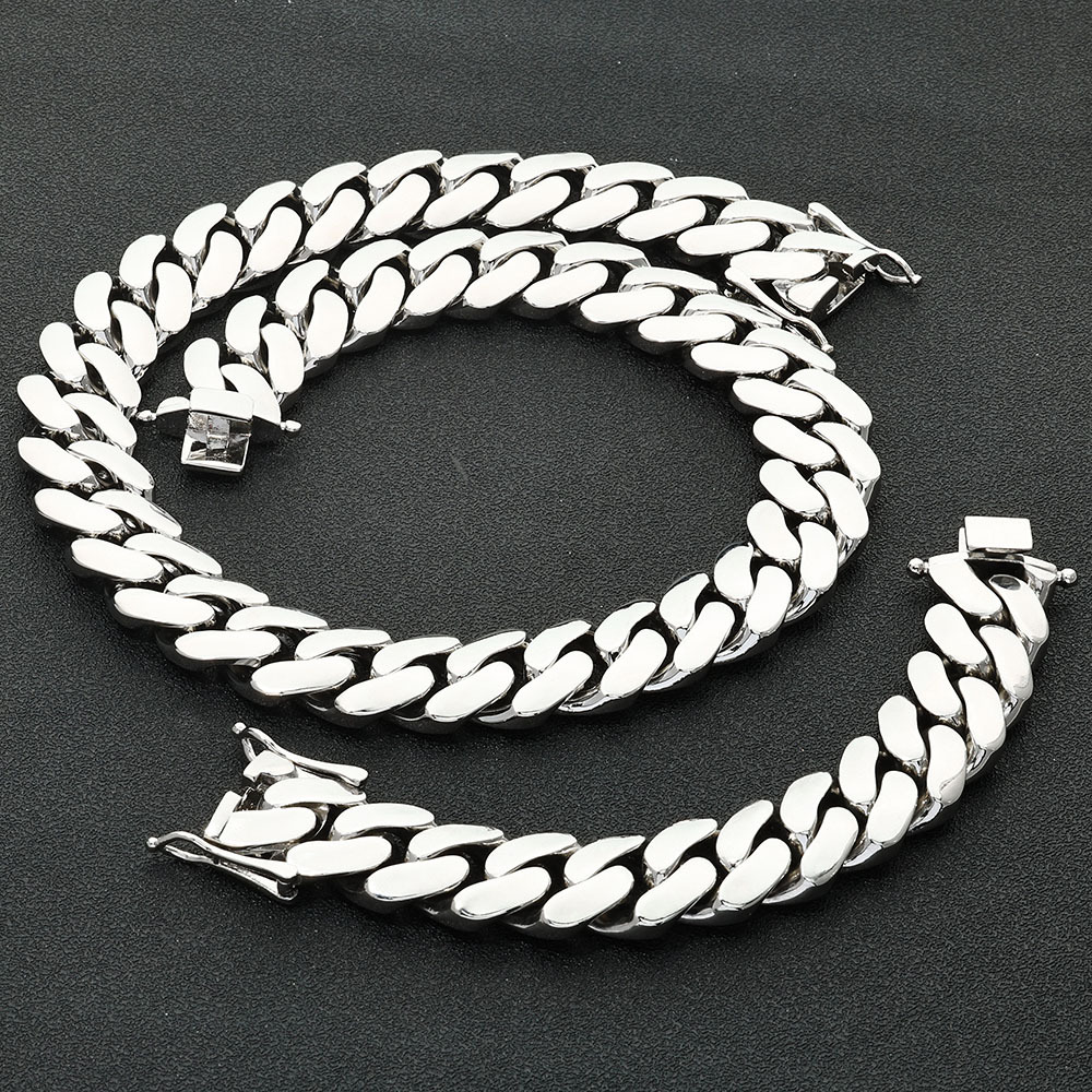 10mm-22mm Hip Hop Smooth Cuban Chain Necklace Bracelets Gold Plated Mens Jewelry Set