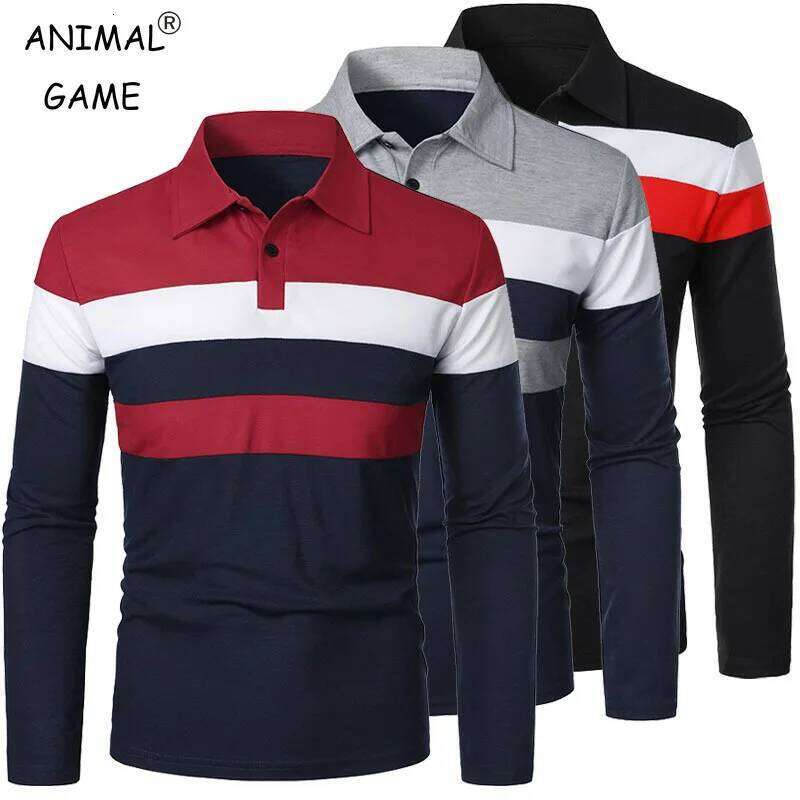 New Long Sleeve Tshirt Splicing Polos Tee Business Breathable Streetwear Basic Lapel Tops Lightweight T Shirts for Men 26H0306
