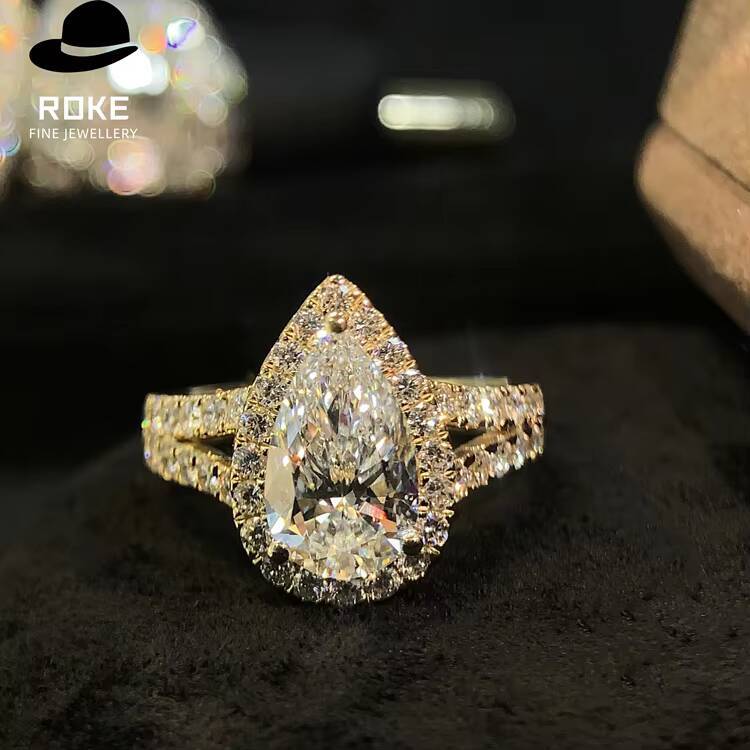 IGI Lab-grown Pear-shaped Cut Centre Stone with Pav Setting 9K-18K Gold Dazzling Declaration Engagement Diamond Ring