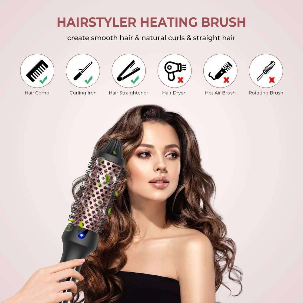 Heated Brush 3-in-1 Ionic Curler/Straightener with Anti-Scald Electric Curl Wand Curling Iron Hair Styling Tools 26Y0306
