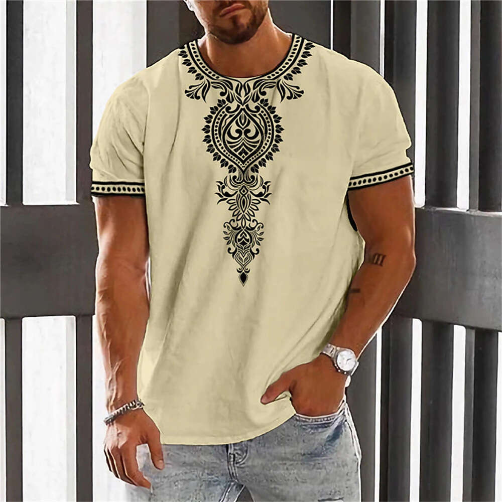 New European and American Cross-Border Trendy T-Shirt Export Ethnic Style Men's Loose Casual Short Sleeve Top