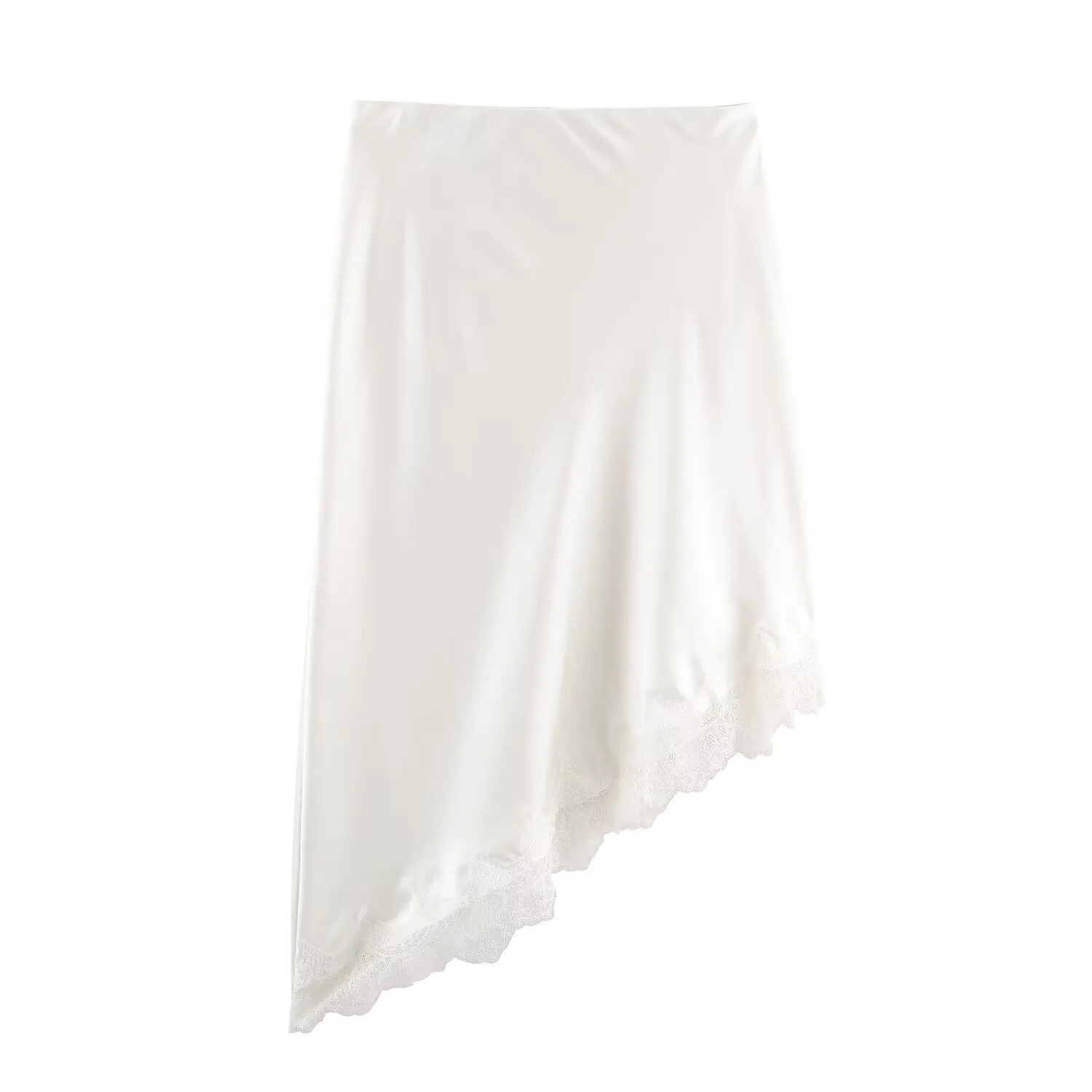 BSAY Lace Asymmetry Satin Texture Skirt Women Fashion Autumn Winter Solid Chic Female High Waist Elegant Skirts Mujer 260306