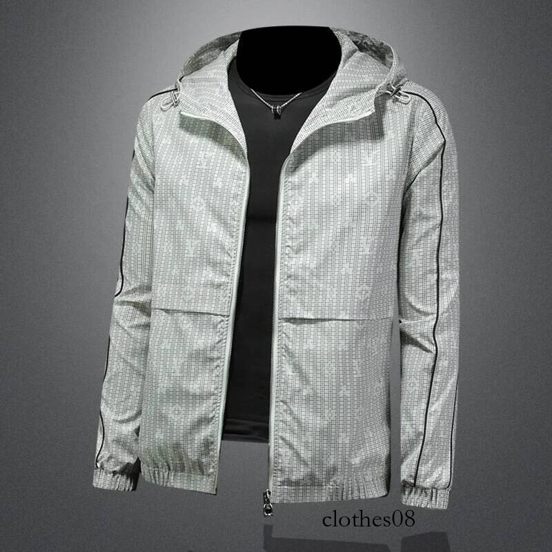 Spring 2026 Men's Large Size Printed Hooded Jaet Thin Outerwear Casual Faion Polyester Long Sve Zipper Closure Streetwear