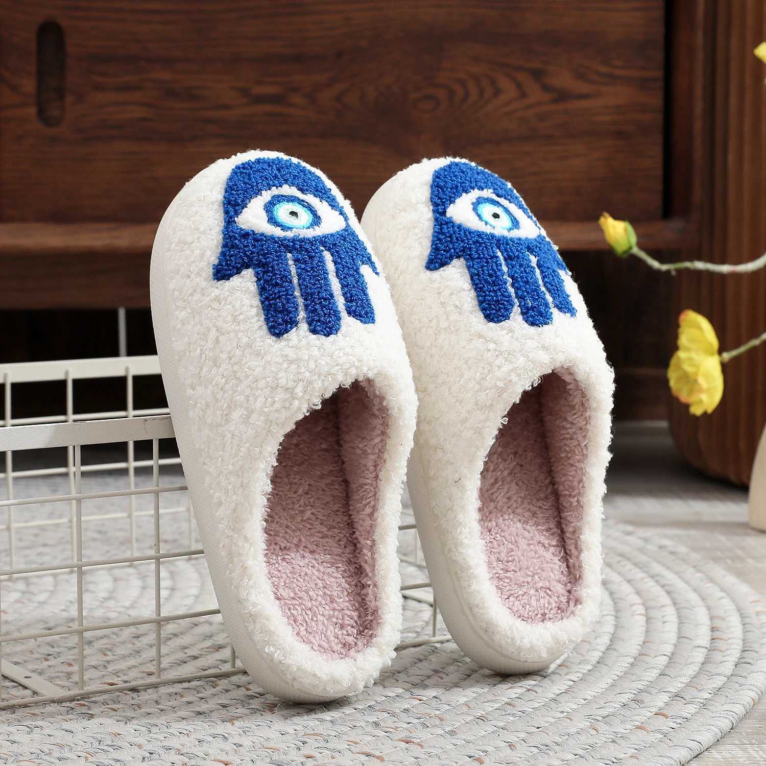 Winter Funny Palm Fur Slippers Home Wear-Resistant Non-Slip Plus Velvet Thick Bottom Cotton Slippers S260305